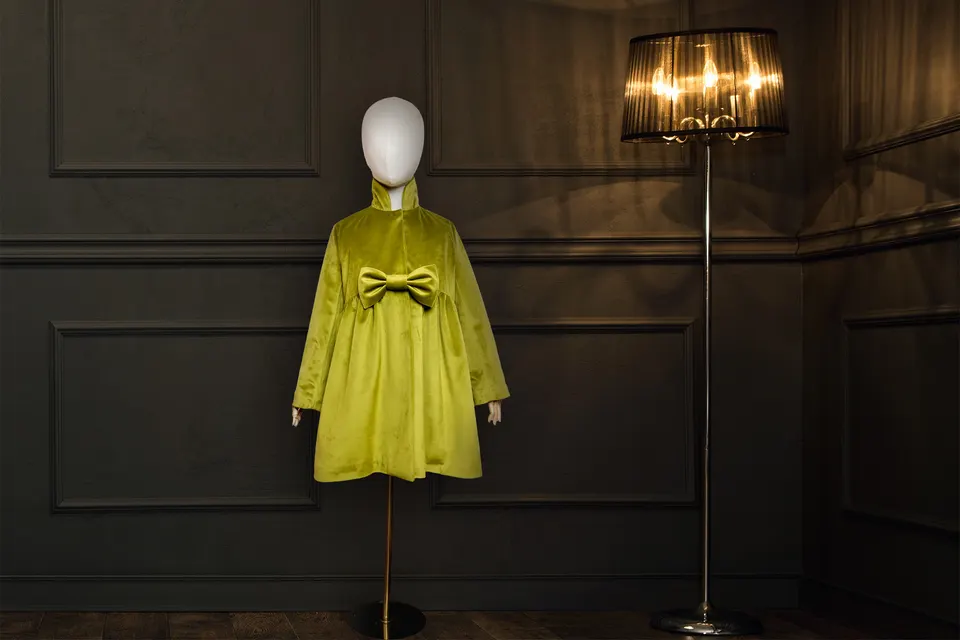 Green Velvet Coat With Sash Bow